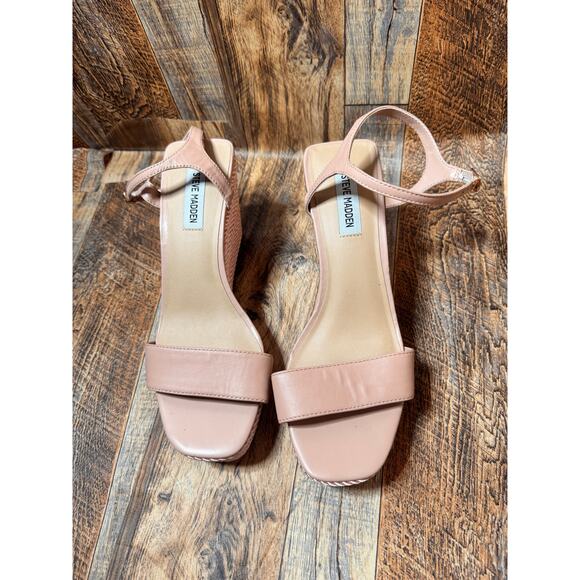 Steve Madden Nude Wedge Sandals Size 10‎ – Square Toe Ankle Strap Platform Heels - Picture 5 of 5